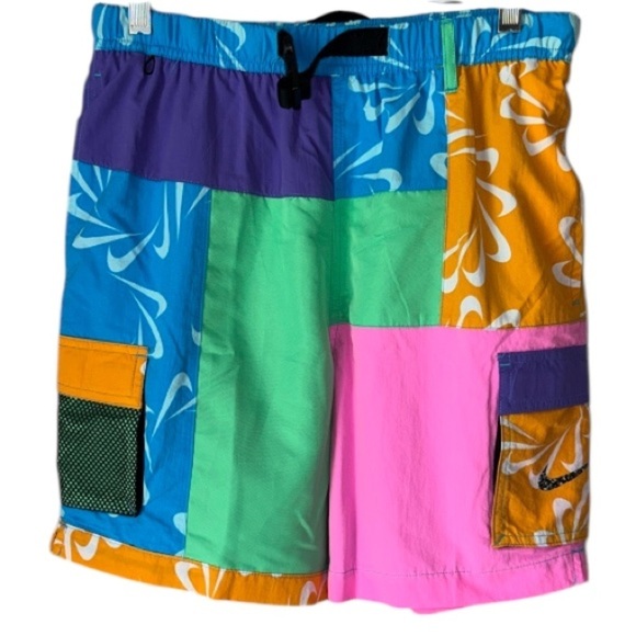 Nike swim trunks small NeW Multicolor Patchwork Shorts volleyball athletic - Picture 1 of 9